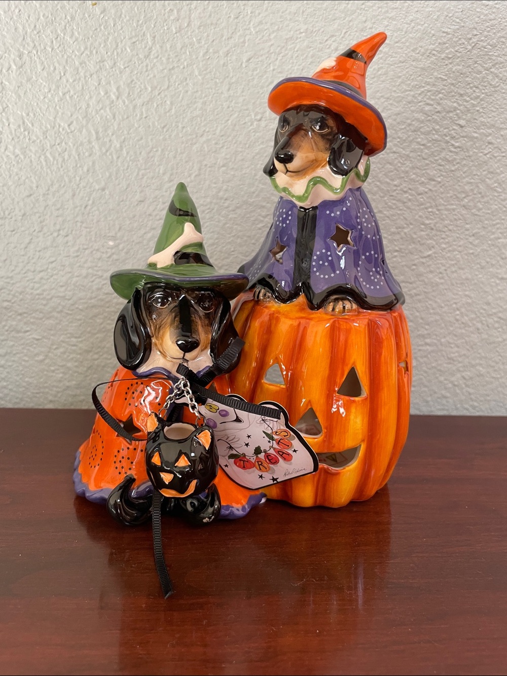 Blue Sky Clayworks Harry and Hermione Dachshund Halloween Tealight Holder